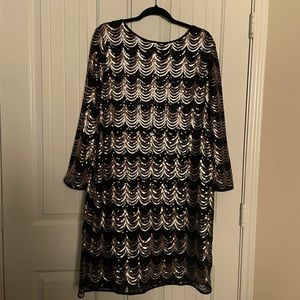 Evening Long Sleeve Dress with Gold and Black Art Deco Sequins Mini Dress.